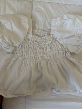 Zara White Smocked Puff Sleeve Top